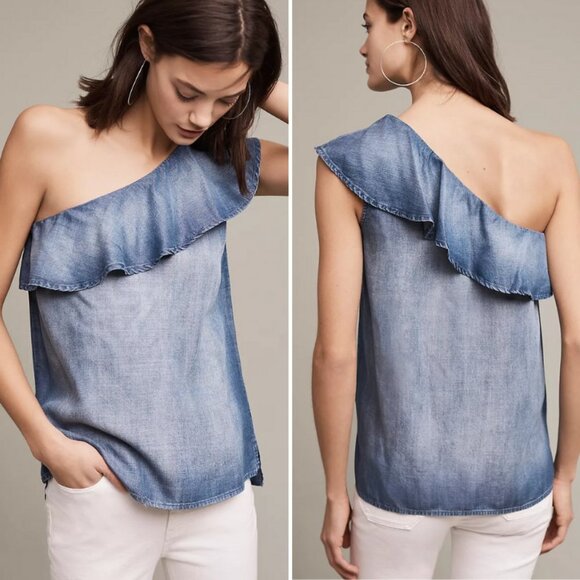Anthro Cloth & Stone Chambray One-Shoulder Top - Picture 1 of 7